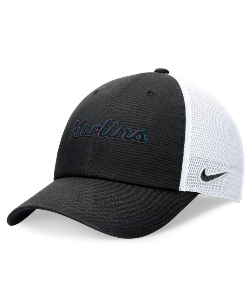 Men's Black Miami Marlins Wordmark Adjustable Trucker Hat