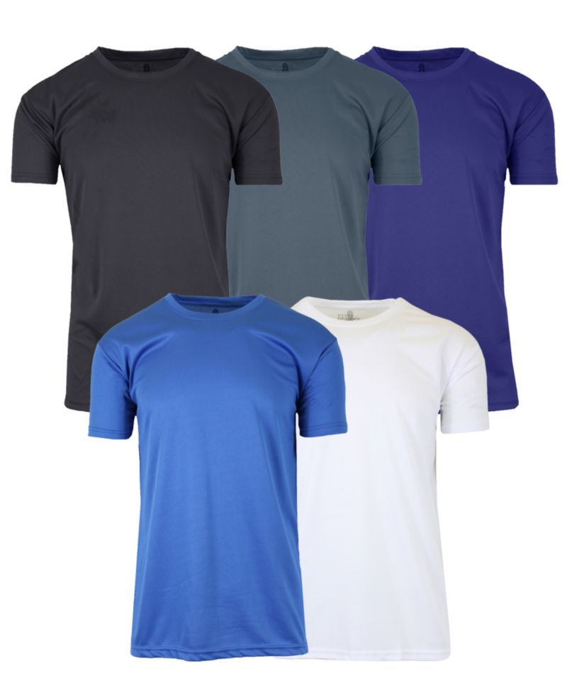 Men's Short Sleeve Moisture-Wicking Quick Dry Performance Crew Neck Tee -5 Pack