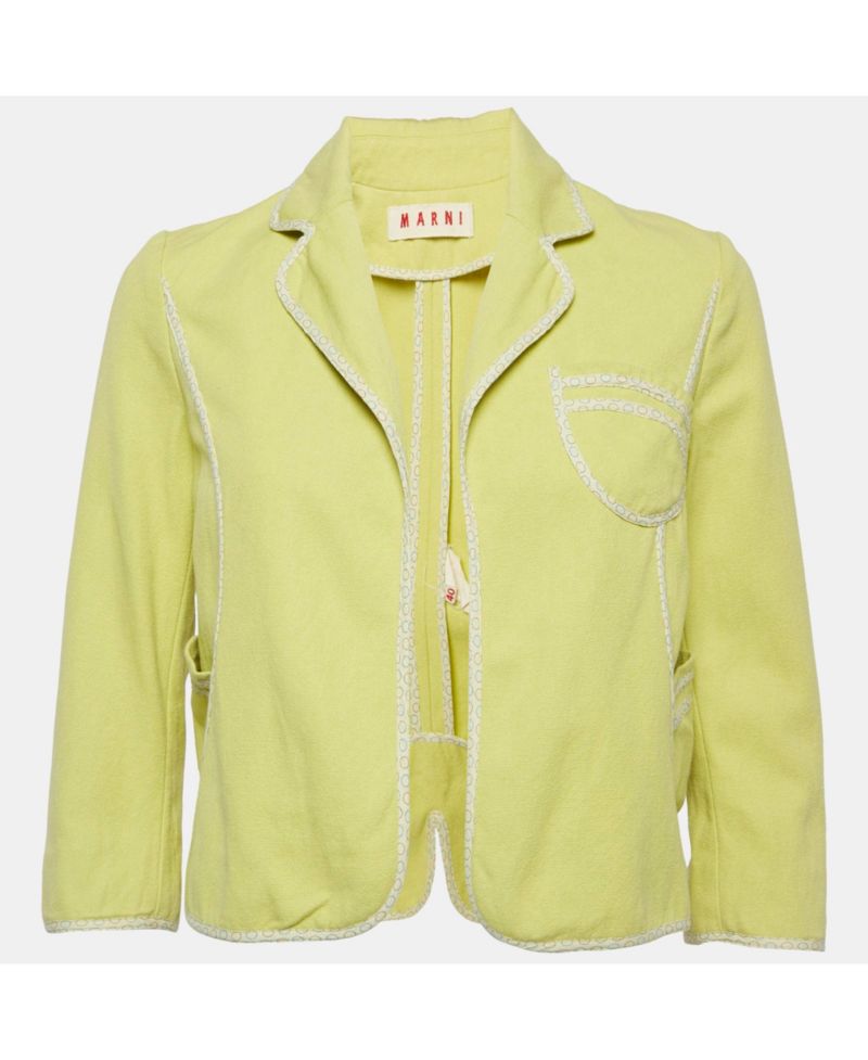 Women's Green Canvas Contrast Trimmed Open Front Jacket