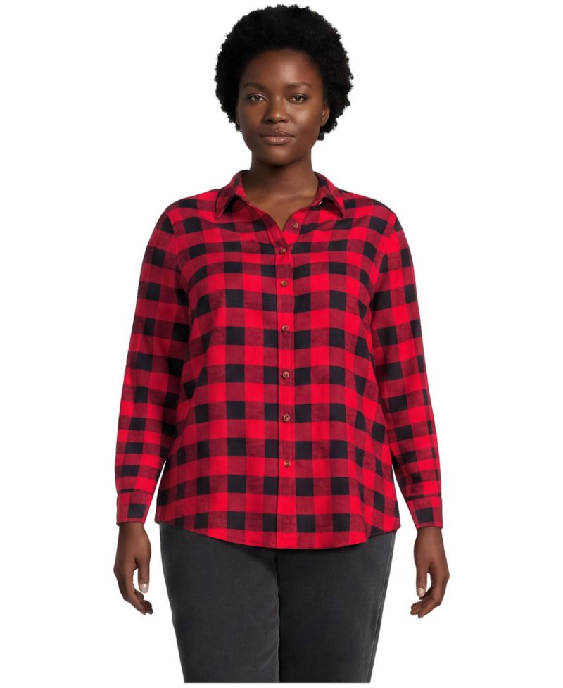 Plus Size Flannel Boyfriend Long Sleeve Shirt
