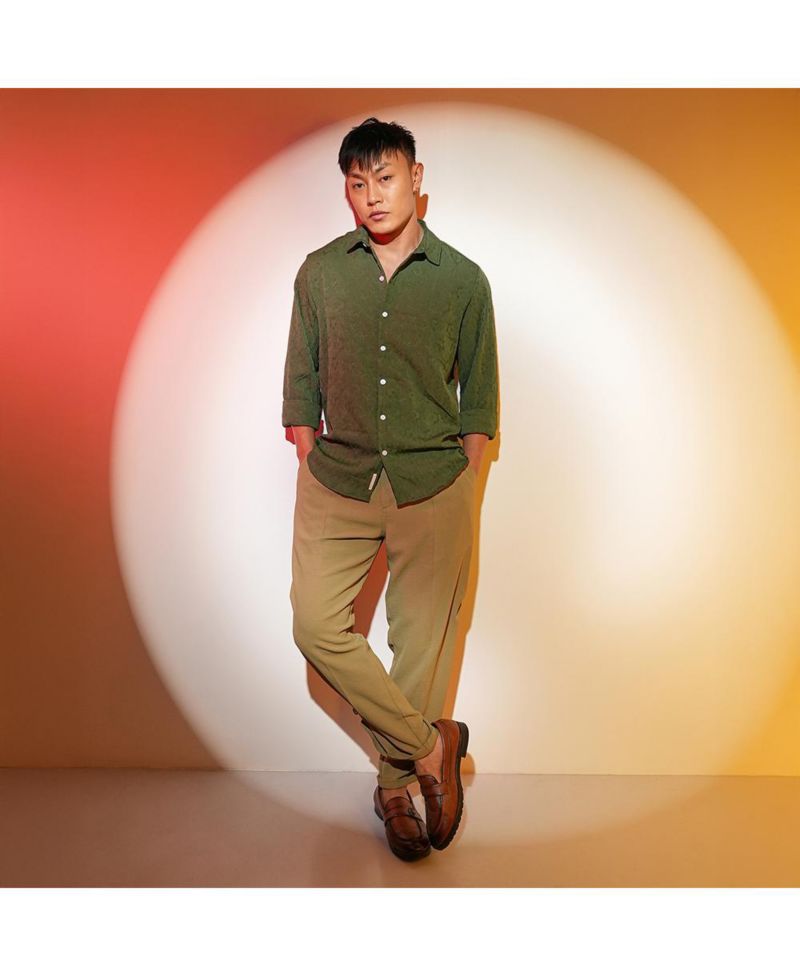 Men's Forest Green Floral-Textured Shirt