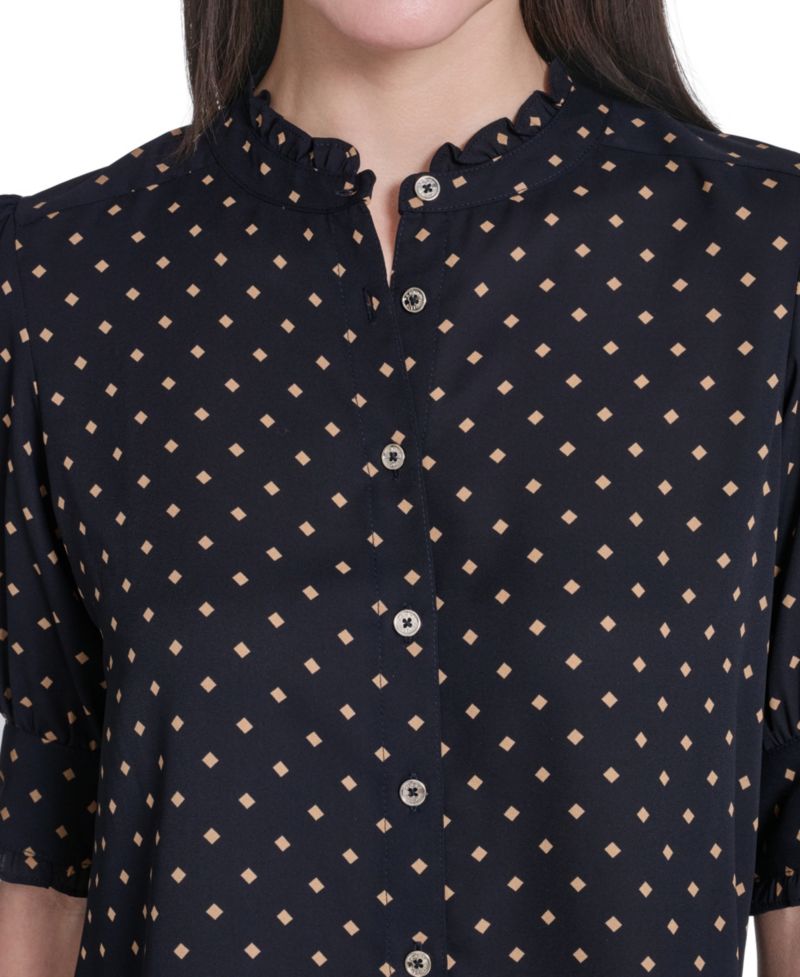 Women's Collared Ruffle Neck Blouse