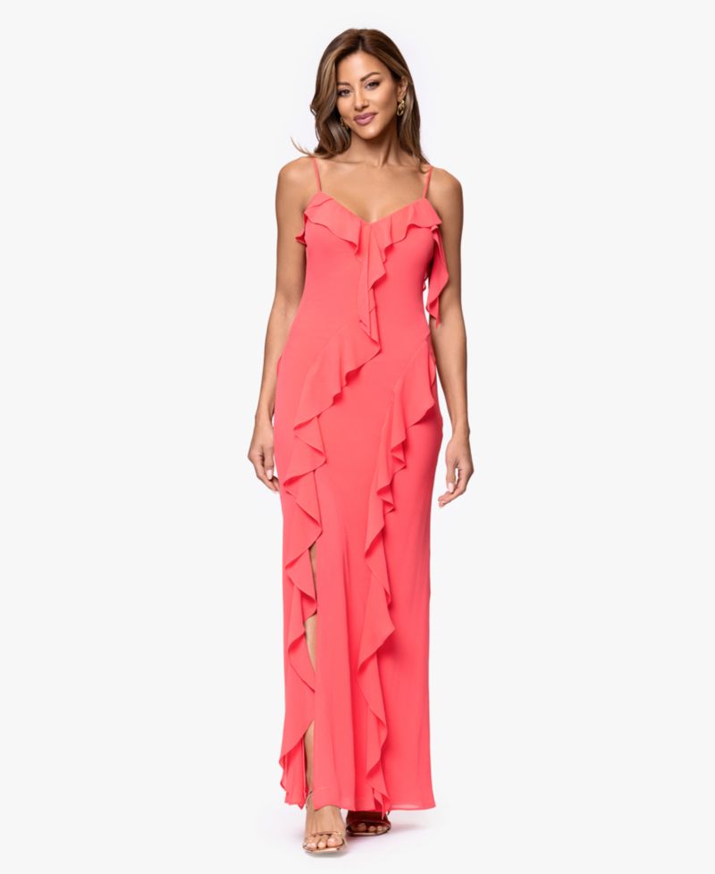 Petite Ruffle Detail Sweetheart Neck Maxi Dress