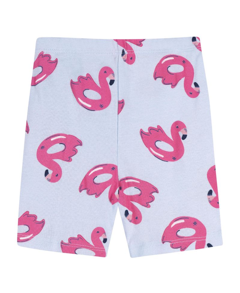 Baby Girls' 18M- 4T 4-Piece Cotton Pajama Short Set, Flamingo Floatie