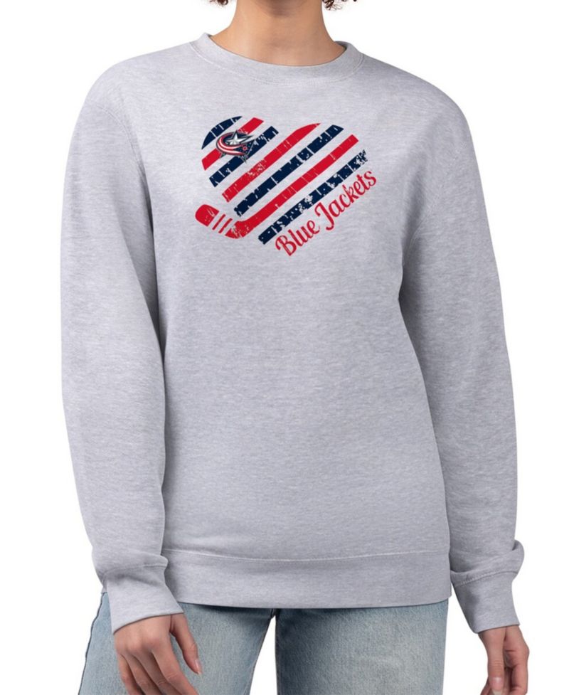 Women's Heather Gray Columbus Blue Jackets Heart Graphic Pullover Sweatshirt