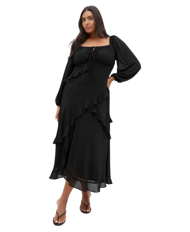 Plus Size Shayla Long-Sleeve Tiered Maxi Dress