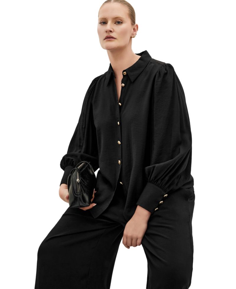 Plus Size Alana Long-Sleeve Collared Button-Detail Blouse