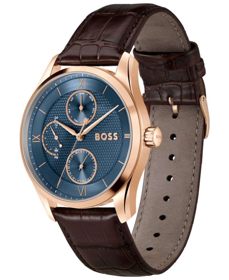 Men's Principle Master Quartz Multifunction Brown Calfskin Watch, 41mm