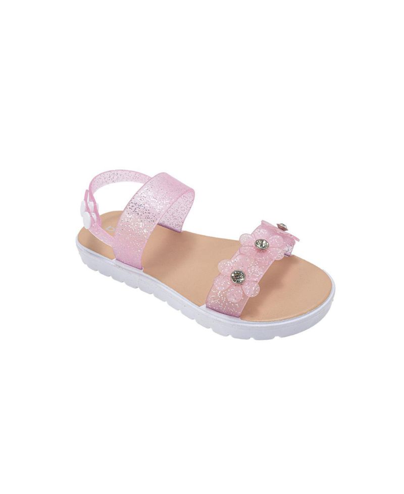 Girls PCU sandal with Glitter Flower snd RS