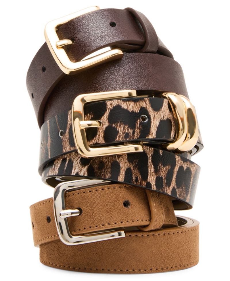 Textured 3-Pack Buckle Belt Set