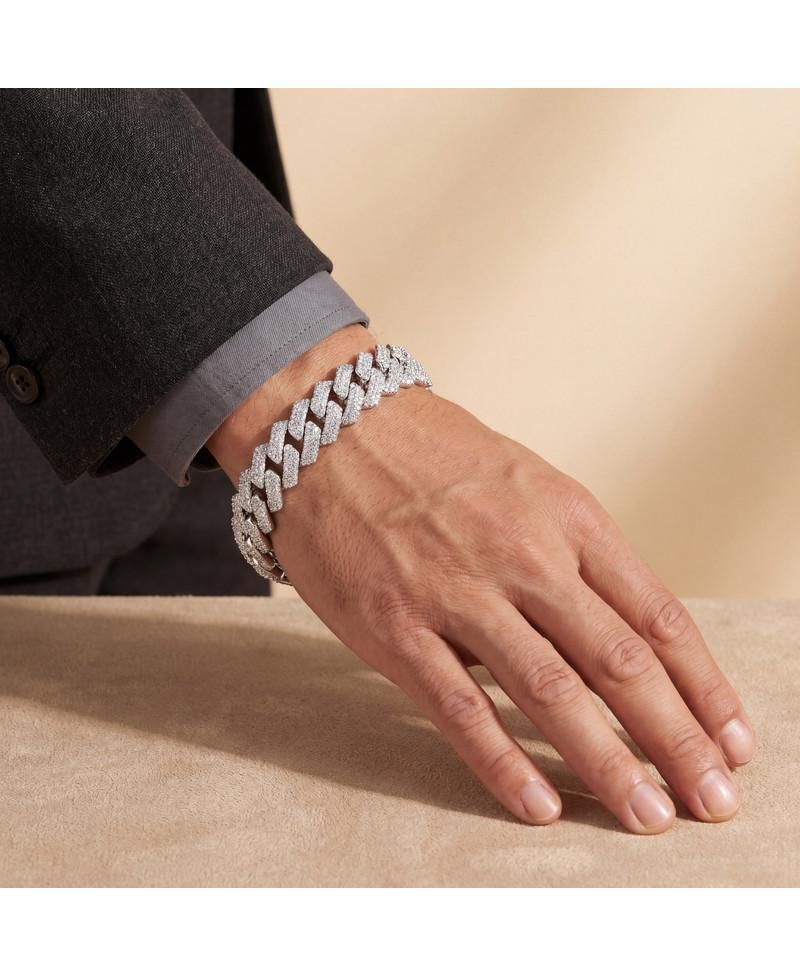 Dazzling Men's White Gold Plated Chic CZ Pave Chain Bracelet