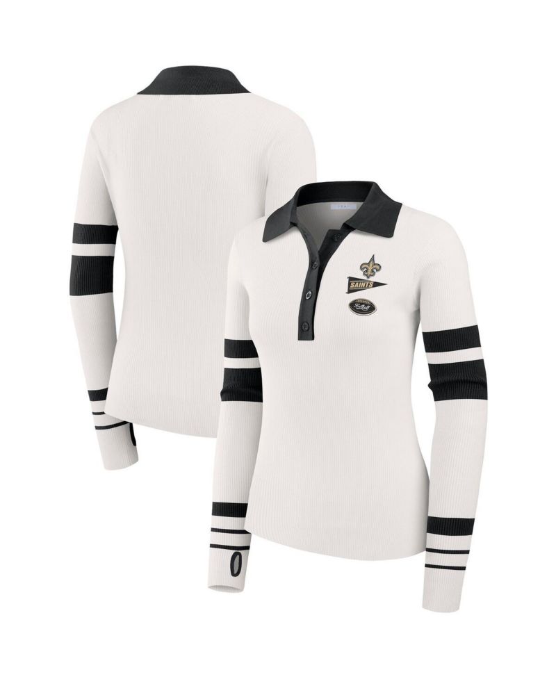 Women's White New Orleans Saints Ribbed Henley Polo Shirt