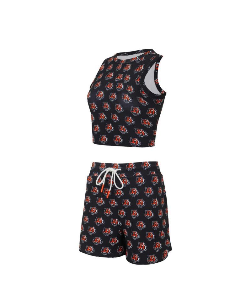 Women's Cincinnati Bengals Gauge Allover Print Cropped Tank Top Shorts Sleep Set