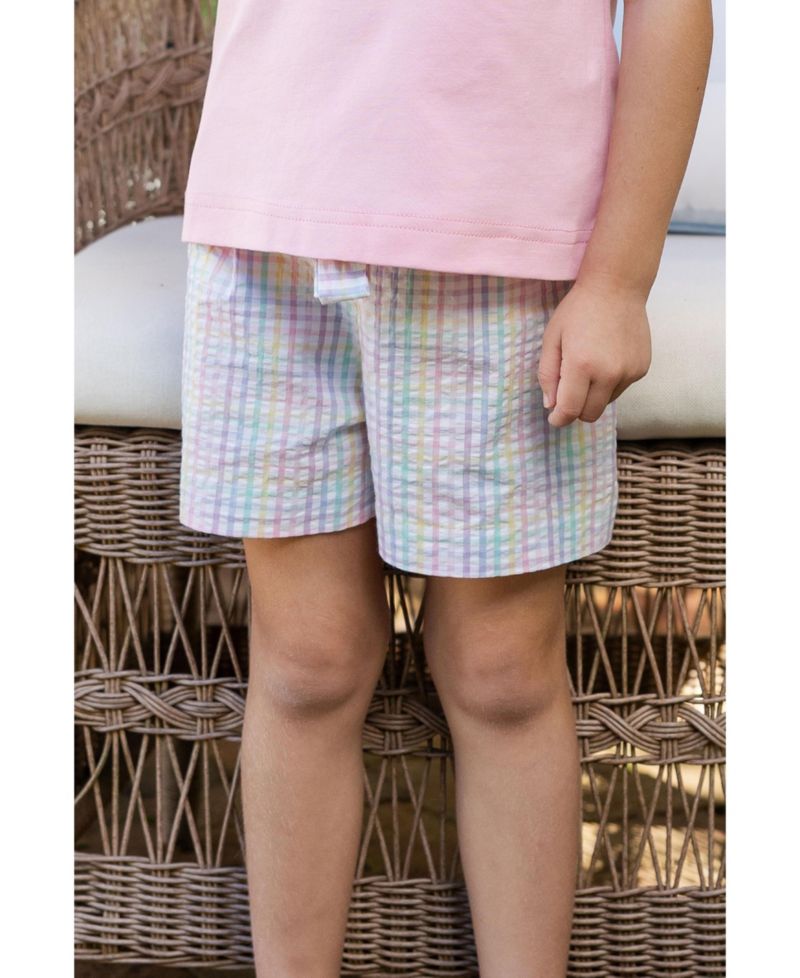 Big Girls Plaid Seersucker Shorts With Waist Tie