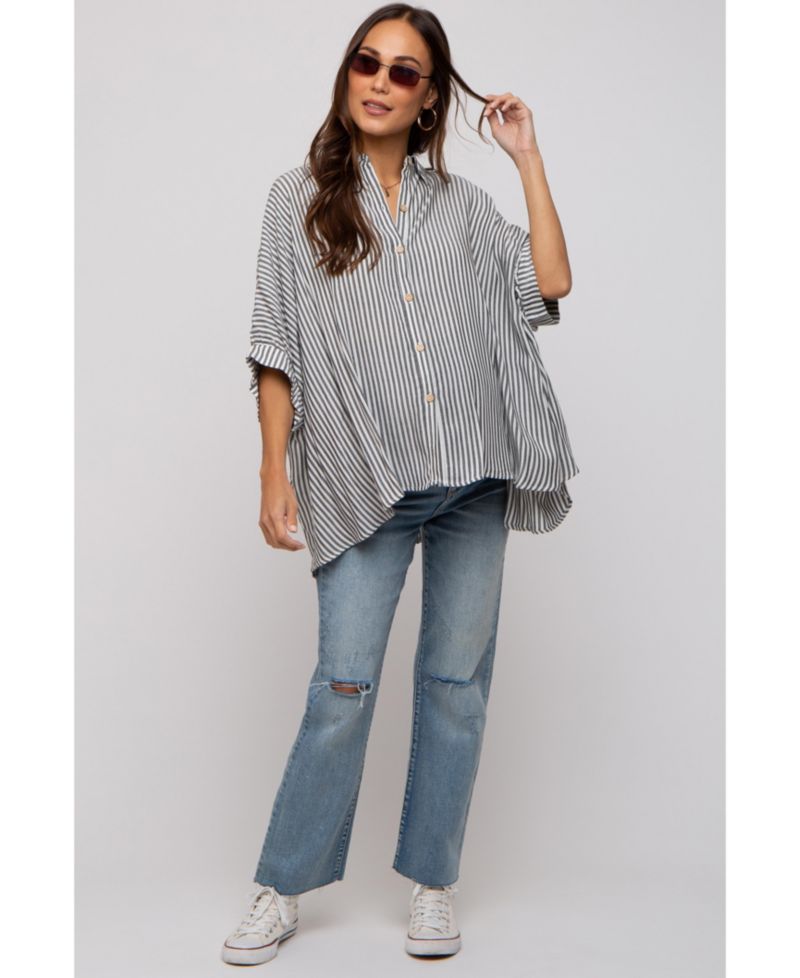 Women's Striped Button Up Dolman Top