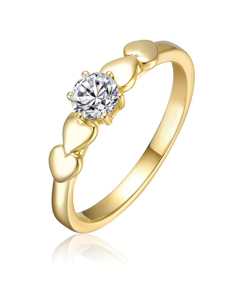 Elegant 14K Gold Plated CZ Heart Design Solitaire Ring