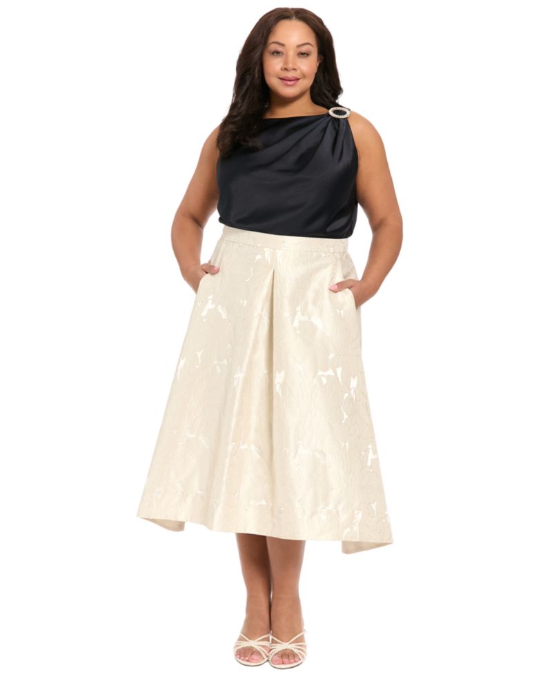 Plus Size Box Pleat Midi Skirt