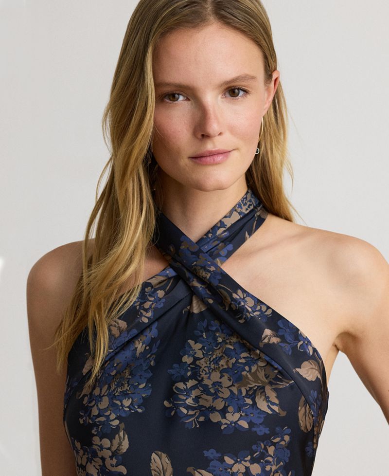 Women's Floral Tie-Neck Halter Cocktail Dress