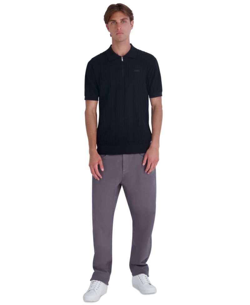 Men's Leather Patch Quarter-Zip Polo Sweater