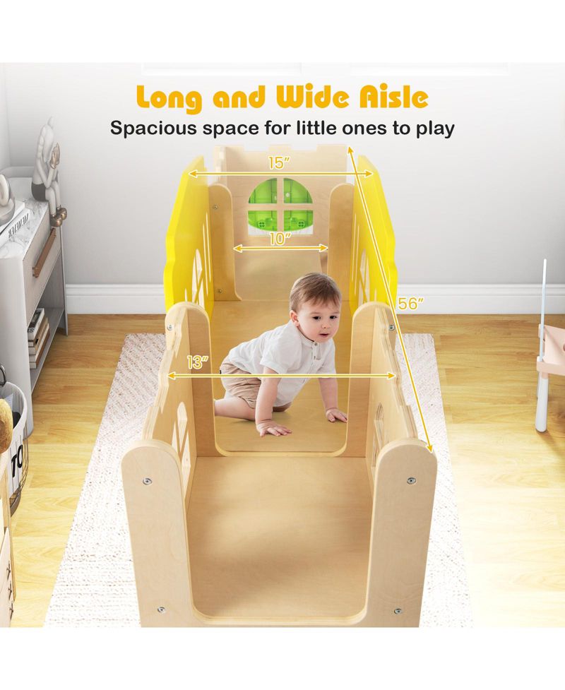 7-in-1 Toddler Slide Set Wooden Castle-Shaped Activity Center