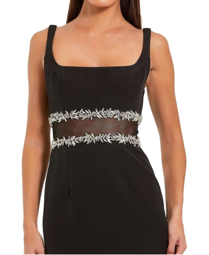 Women's Crepe Midi Dress with Jewel Detail & Ruffle Hem