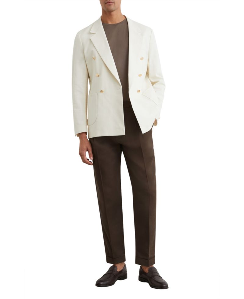Men's Com Pleated Tapered-Fit Linen-Blend Trousers Pants