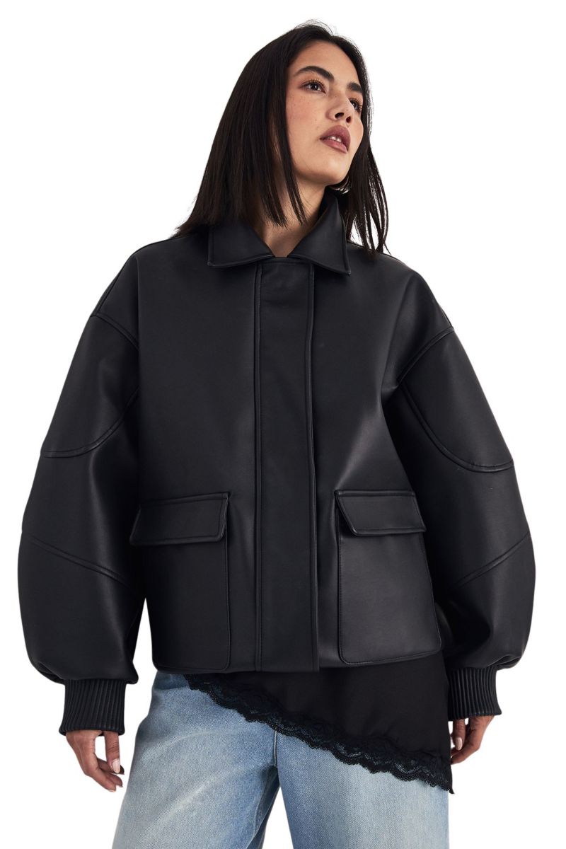 Women's Longline Faux Leather Bomber Jacket