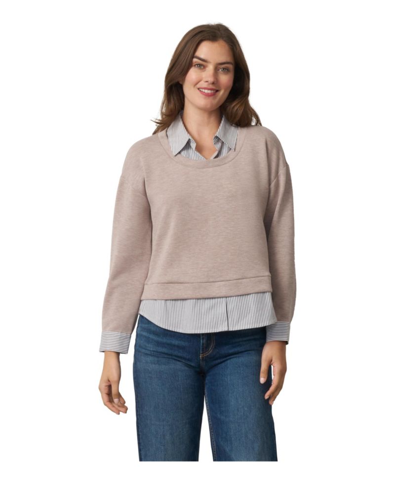 Women's Twofer Striped Poplin Collar Long-Sleeve Blouse