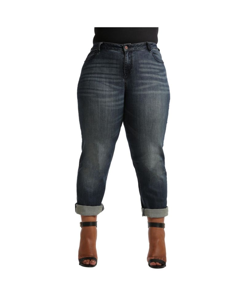 Plus Size Curvy-Fit Rolled Cuff Boyfriend Jeans