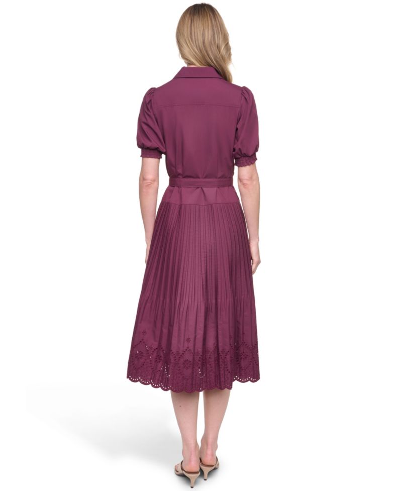 Women's Puff Short-Sleeve Drop Waist Shirt Dress
