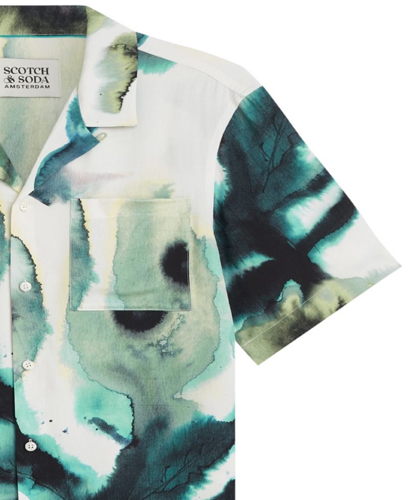 Men's Printed Viscose Camp Collar Shirt