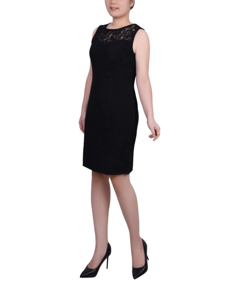 Petite Two Piece Novelty Knit and Lace Dress Set