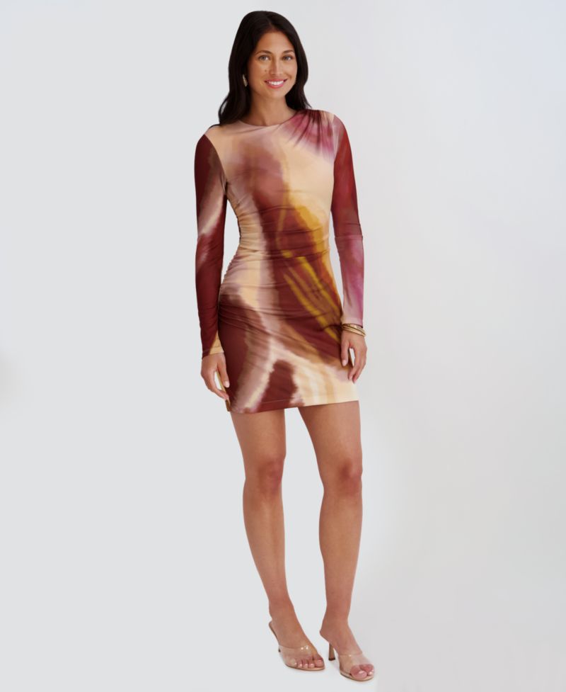 Women's Mesh Scuba Long-Sleeve Bodycon Dress