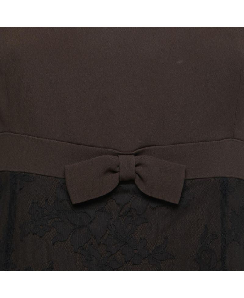 Women's Couture Black & Brown Crepe Mini Dress with Lace Bow Detail