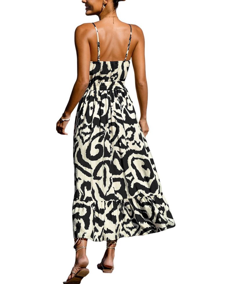 Women's V-Neck Smocked Waist Sleeveless Dress