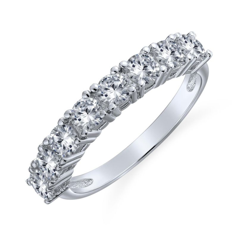 Classic Thin Round CZ Stackable 1/2 Eternity Band Ring .925 Sterling Silver