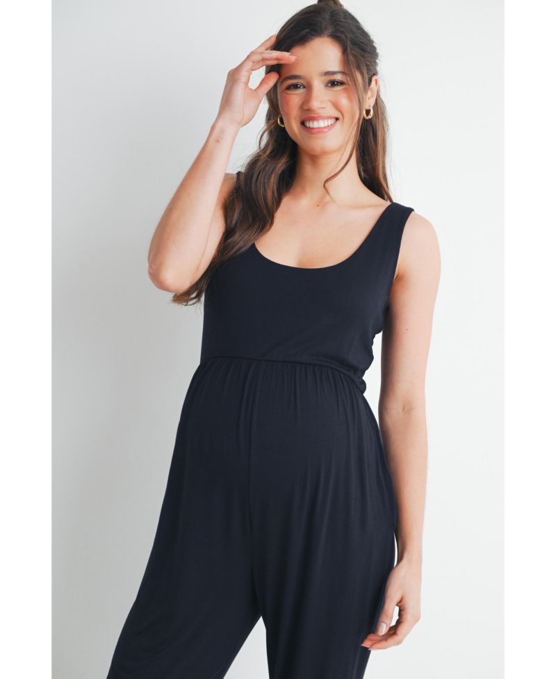Maternity Sleeveless Scoop Neck Jumpsuit with Pockets