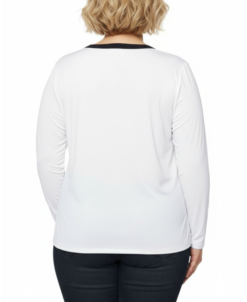 Petite Long Sleeve Contrast Detail Top