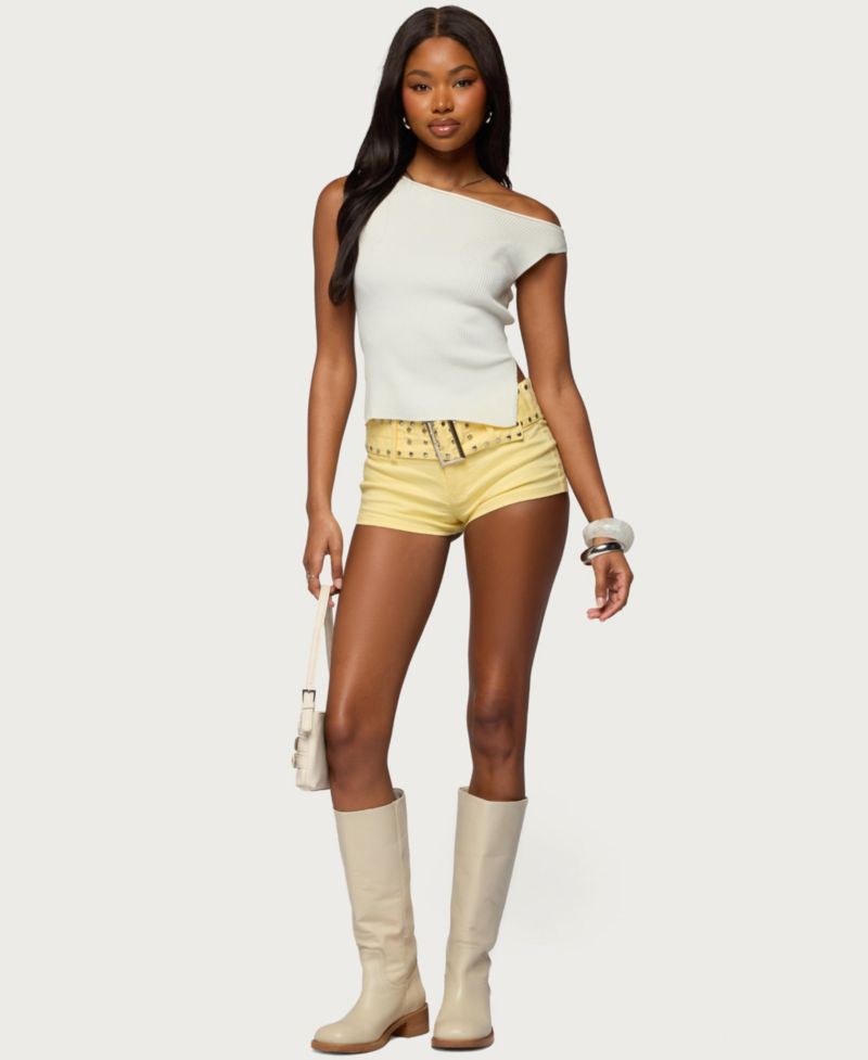 Women's Myrah Asymmetric Off Shoulder Ribbed Knit Top
