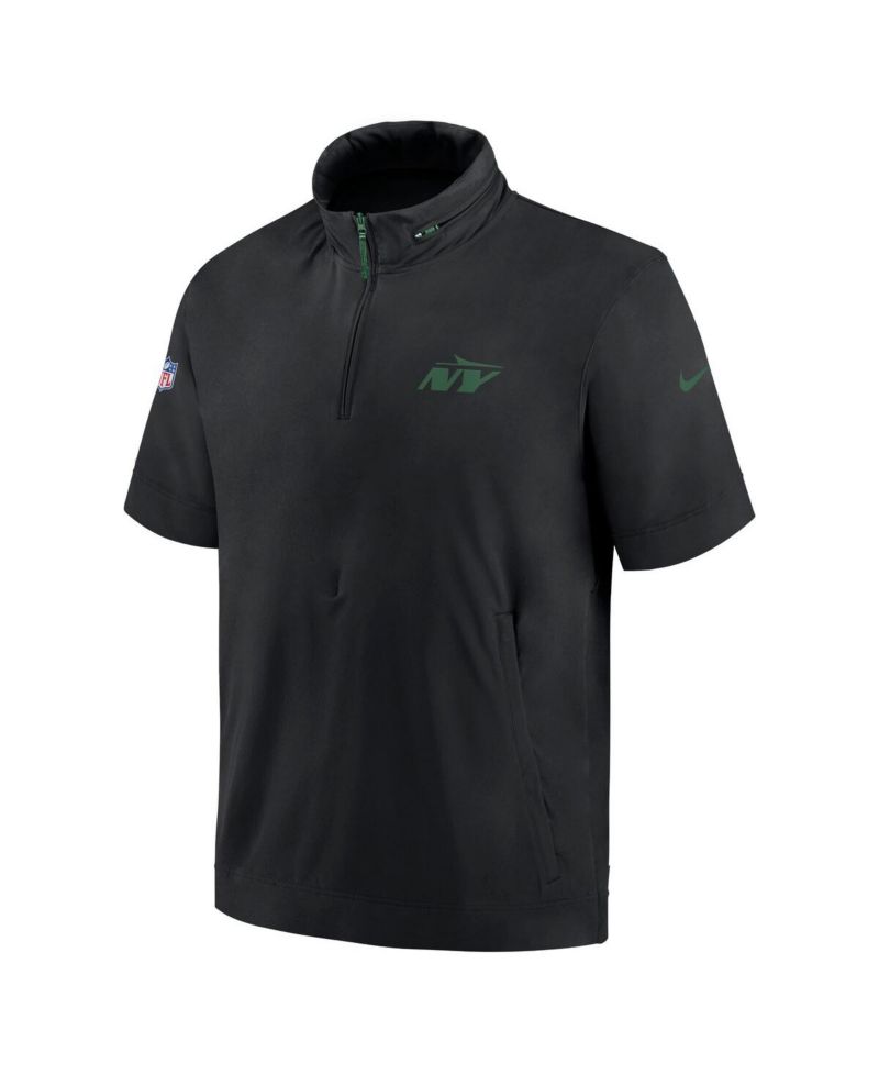 Men's Black New York Jets 2024 Sideline Coach Short Sleeve Half-Zip Hoodie Jacket