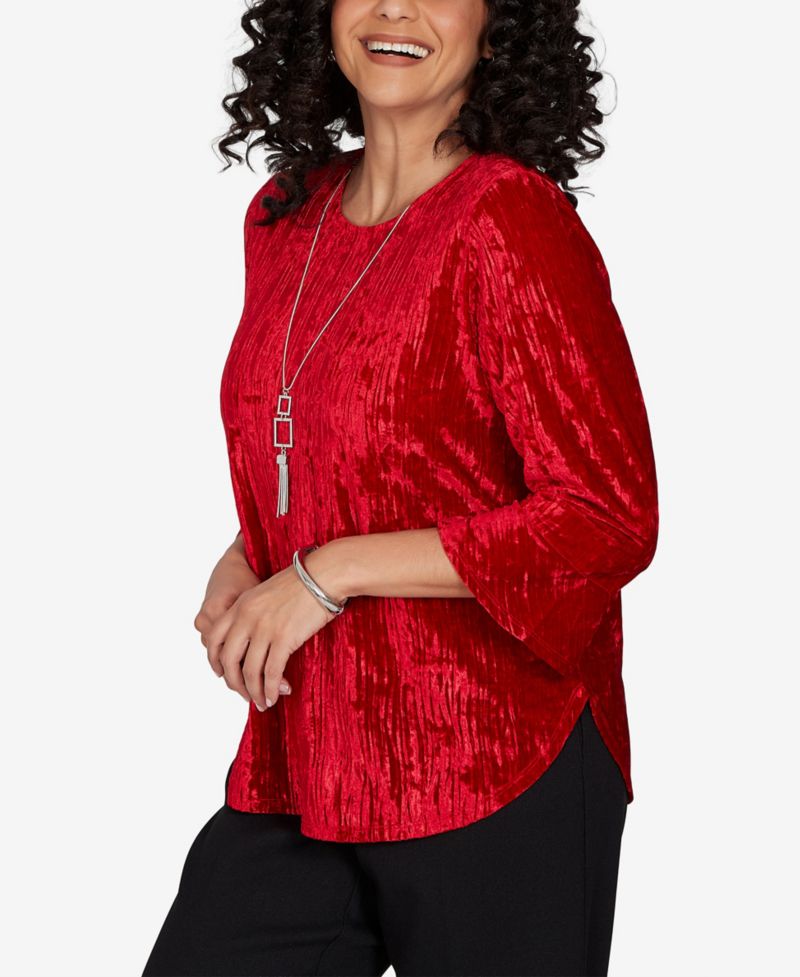 Petite Velvet Crewneck 3/4-Sleeve Blouse