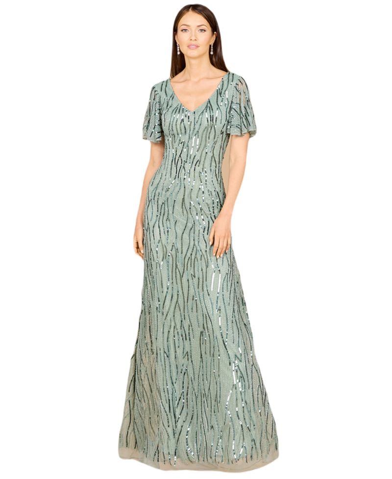 Women's Beaded Gown With Cape Sleeves