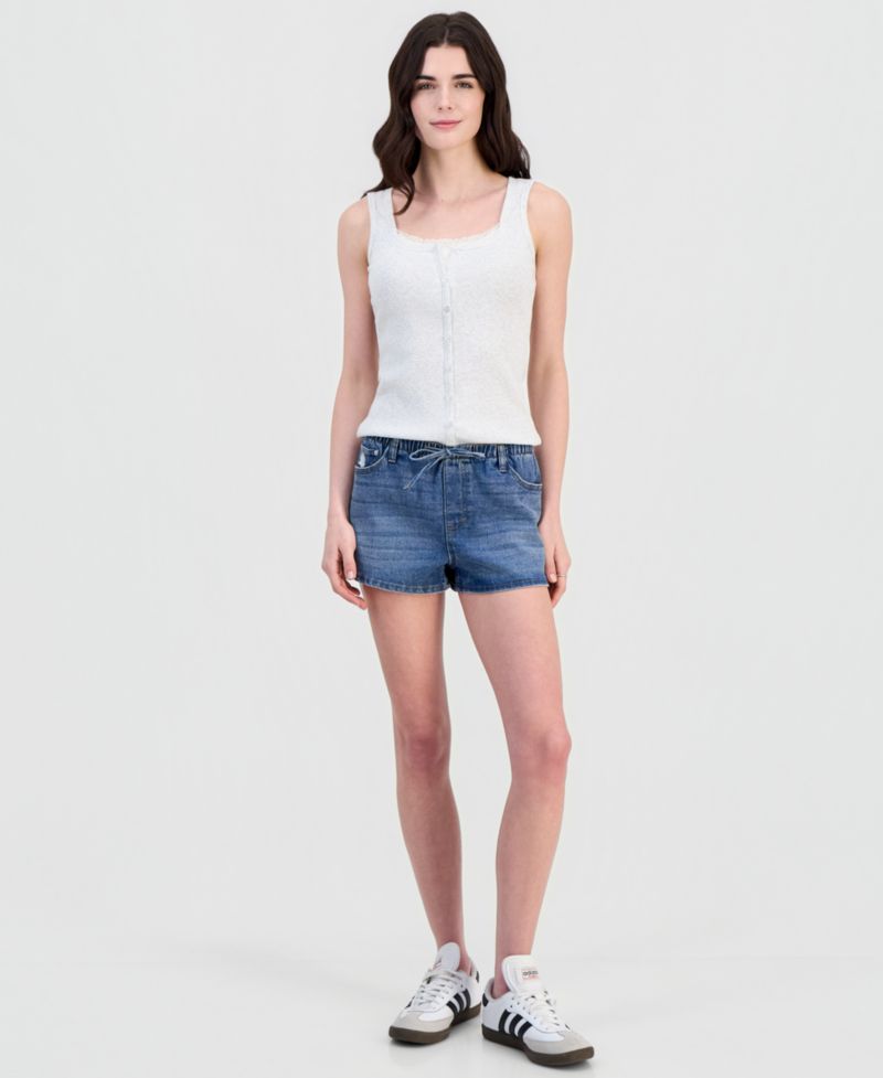 Juniors' Embroidered Seashell Drawstring Shorts