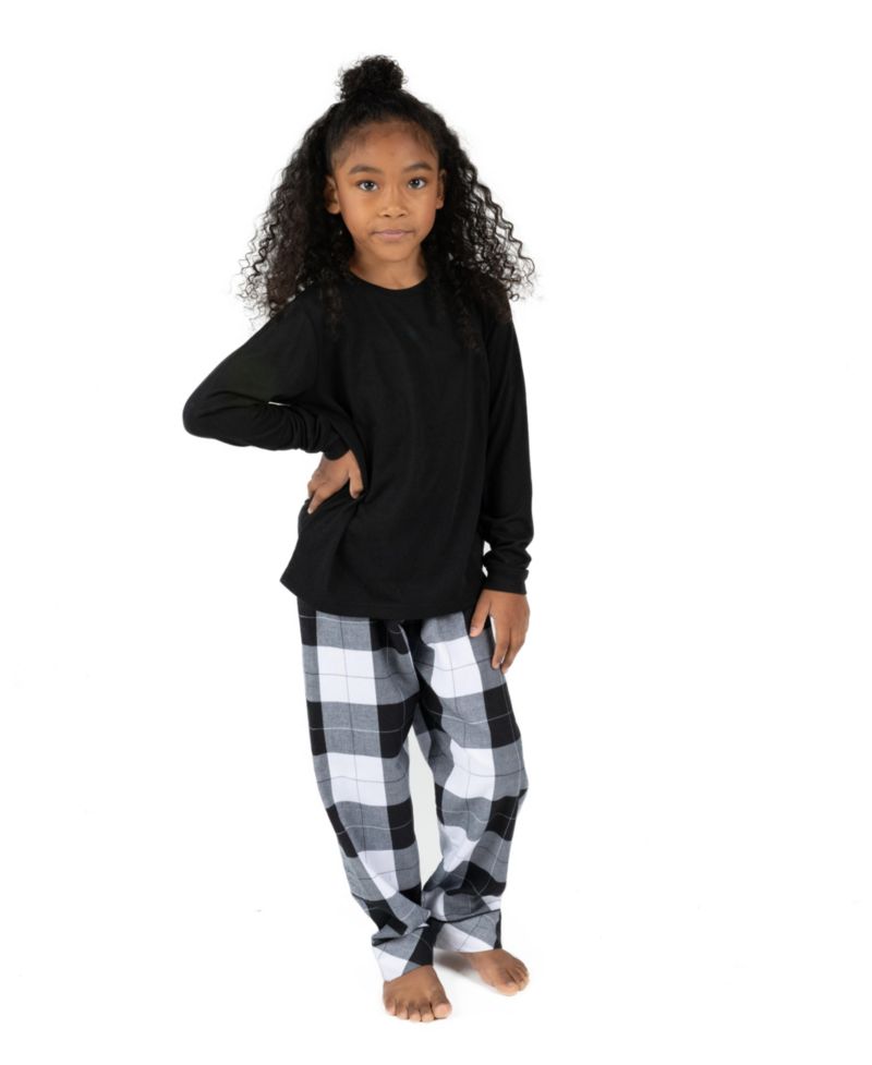 Kids (6-14) Cotton Top and Flannel Plaid Holiday Pajama Set