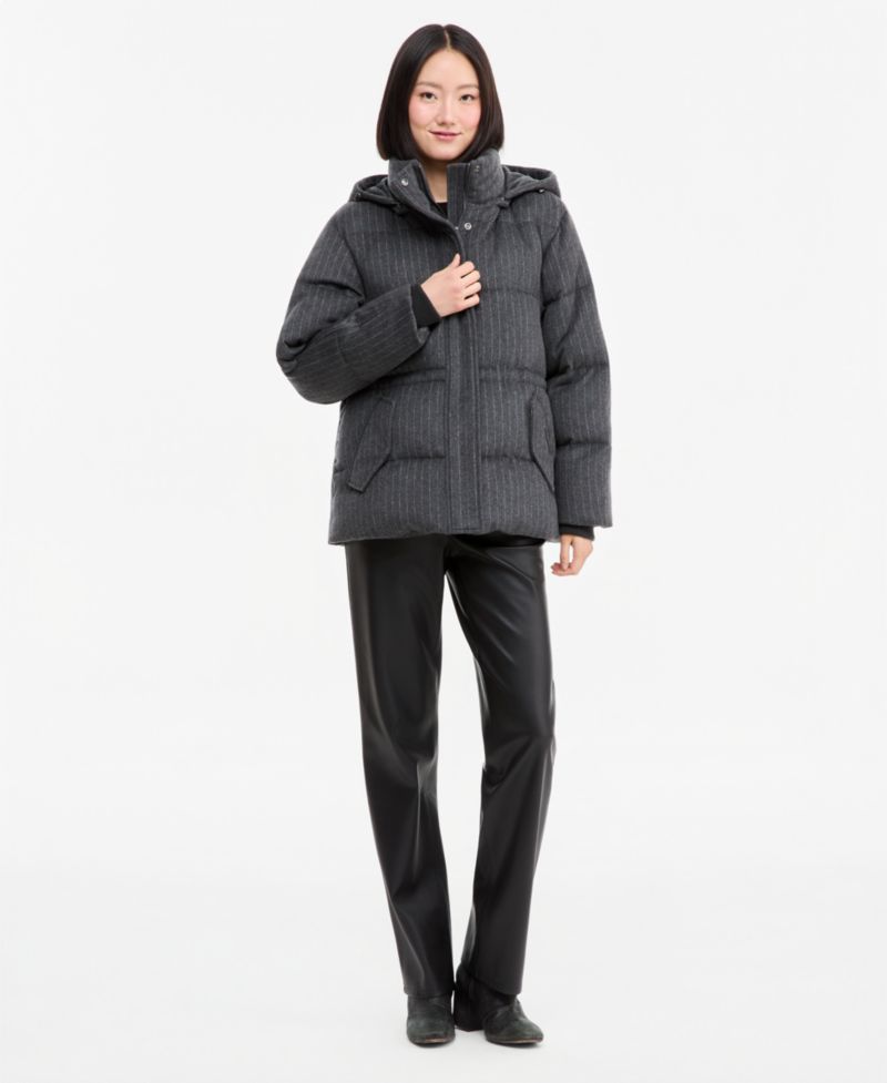 Women's Pinstripe Quilted Hooded Puffer Coat