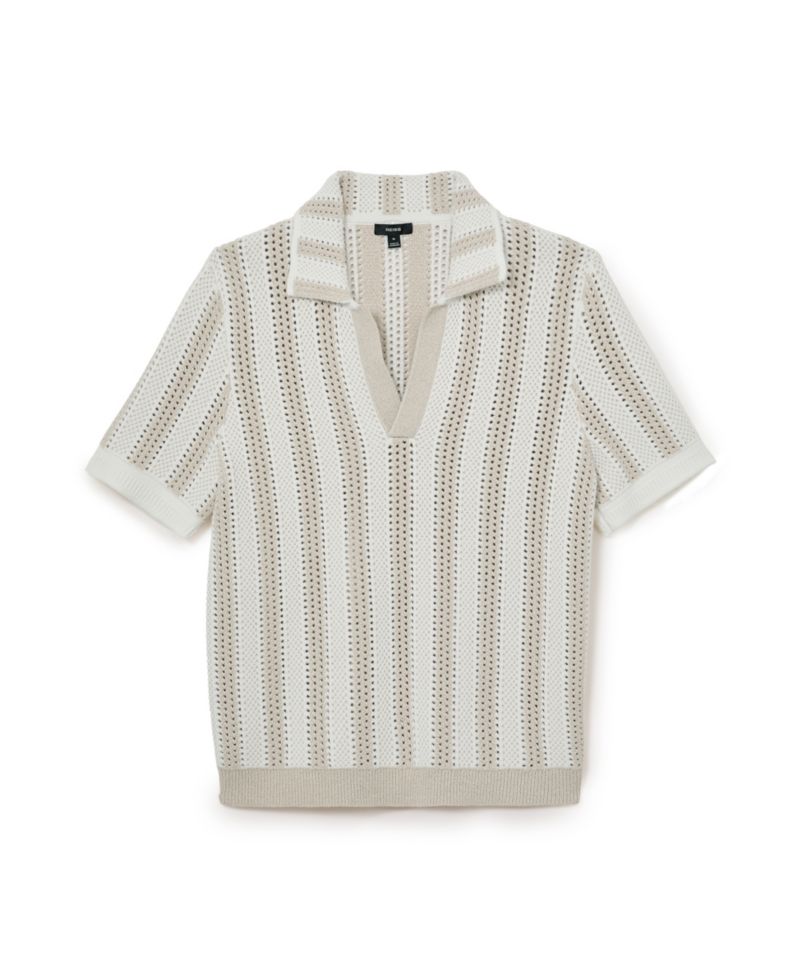 Men's Globe Slim-Fit Crochet-Knit Stripe Cotton-Blend Polo Shirt