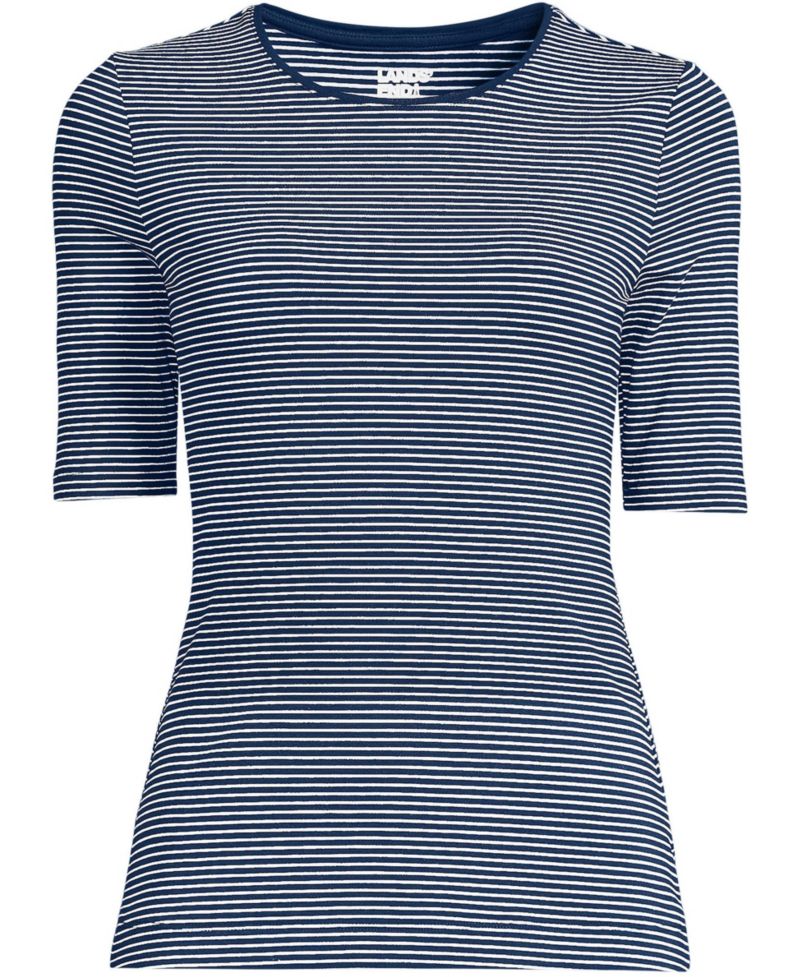 Plus Size Lightweight Jersey Skimming Elbow Sleeve Crew Neck T-shirt