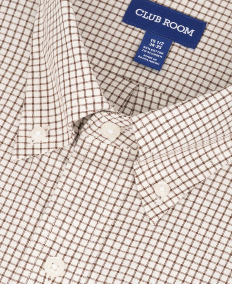 Men's Regular-Fit Brown Plaid Dress Shirt