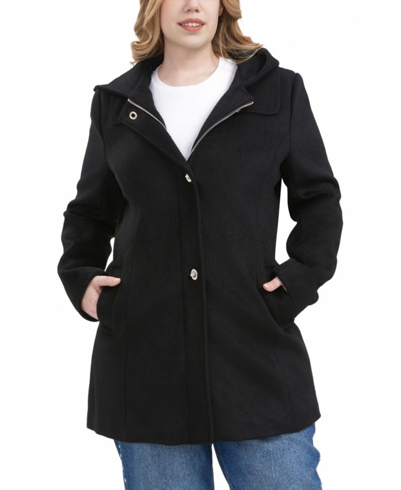 Plus Size Hooded Wool Blend Coat