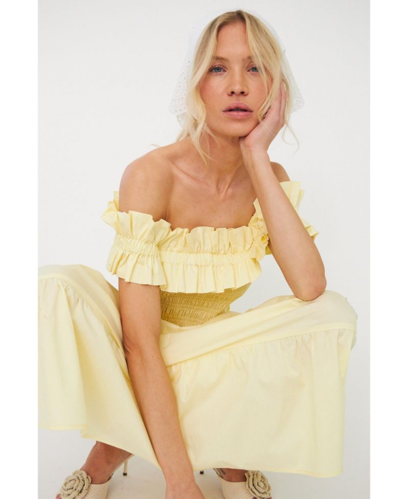Women's Capri Bardot Tiered Smocked-Bodice Dress
